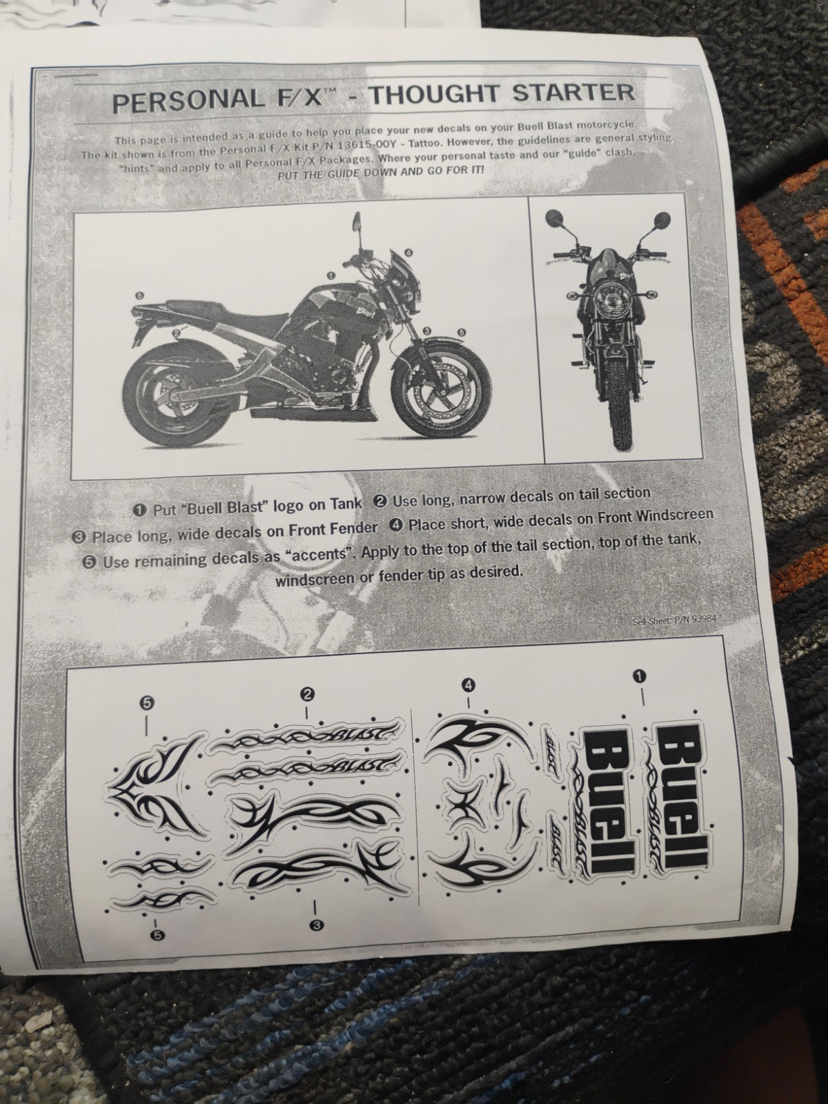 NOS OEM Buell Blast Personal FX "Heater" Decal Kit 13578-01Y Complete
