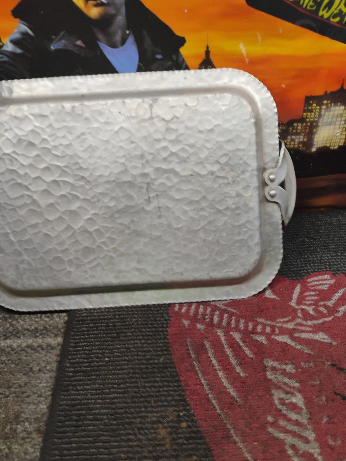 Trade Continental Hammered Aluminum Tray Rose Hand Wrought 523