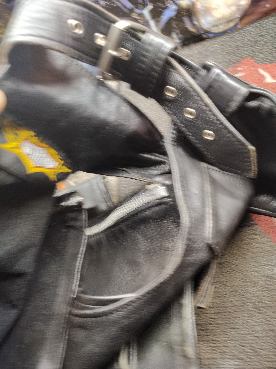 USA Old Skool Universal Rider Men's Leather Motorcycle Chaps Xl 