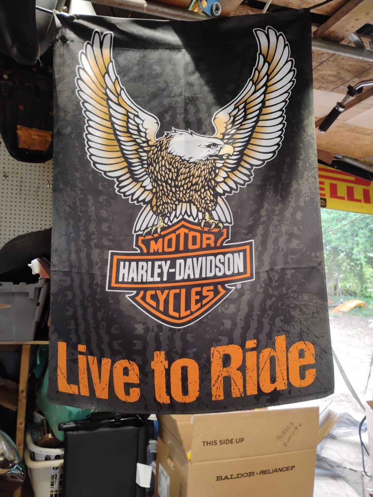 Harley Davidson Double Side Eagle Live To Ride/ Ride To Live Flag Orange Black