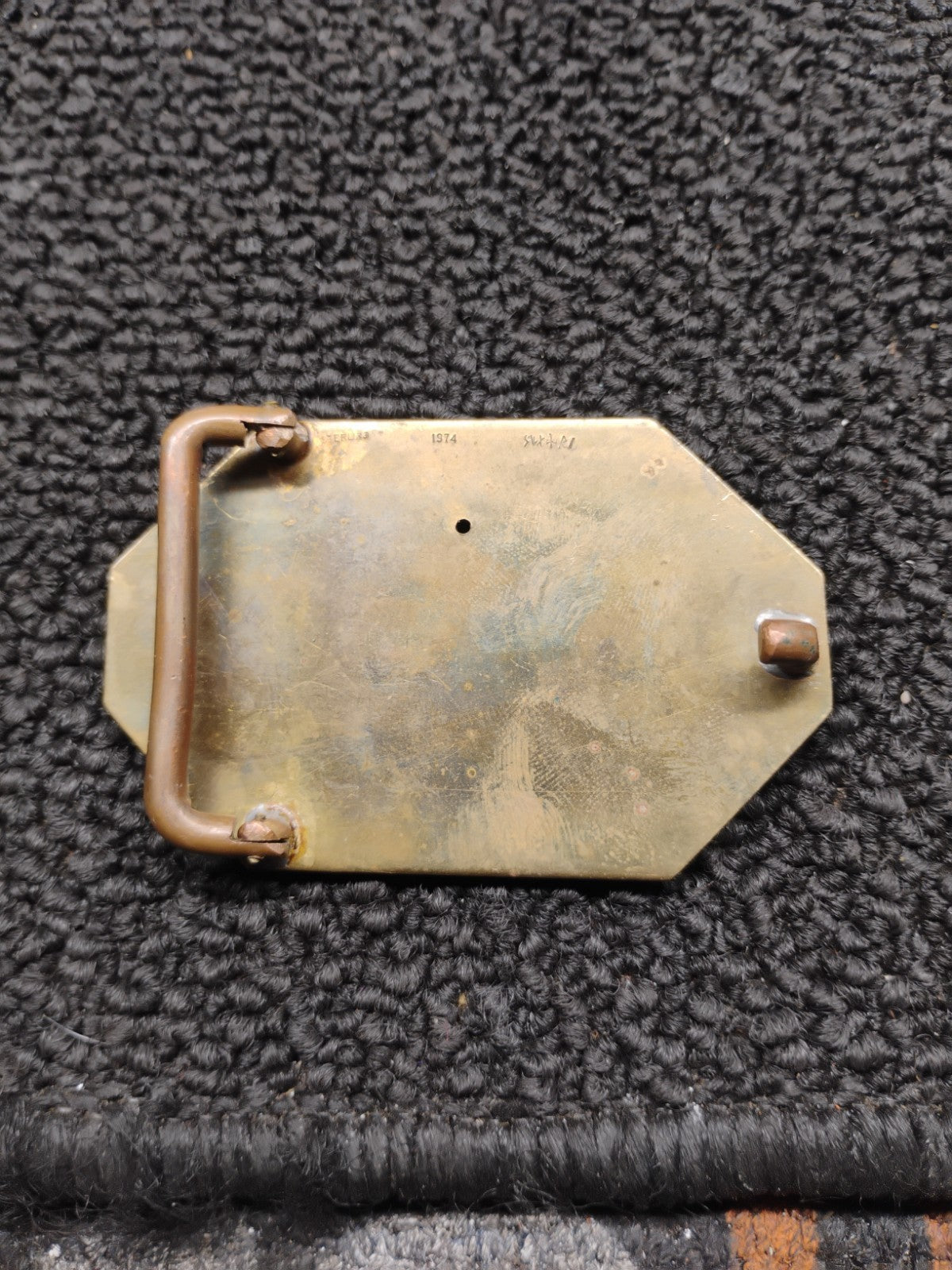 Vintage Western Belt Buckle Green Stone Two Tone Engraved Boho Southwest