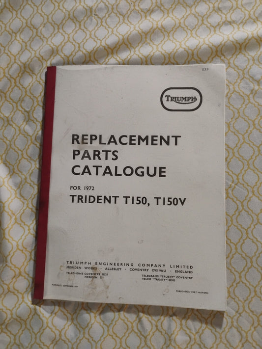 Triumph Parts Manual Book 1972 Trident T150 & Trident T150V