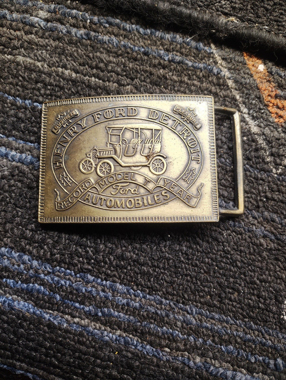 Vintage Henry Ford Detroit Automobiles Model T Belt Buckle Silver Tone