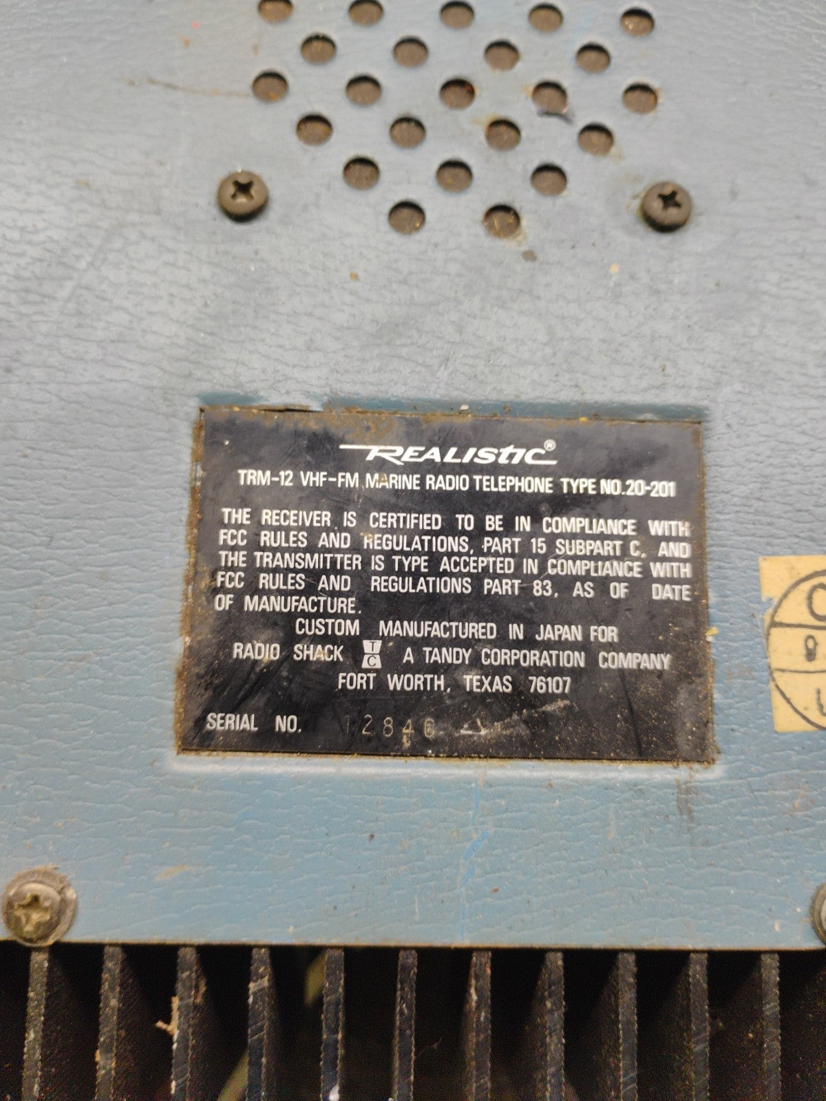 VTG Realistic TRM-12 VHF Marine Radio Telephone 25W 12 Channel 20-201(UNTESTED)