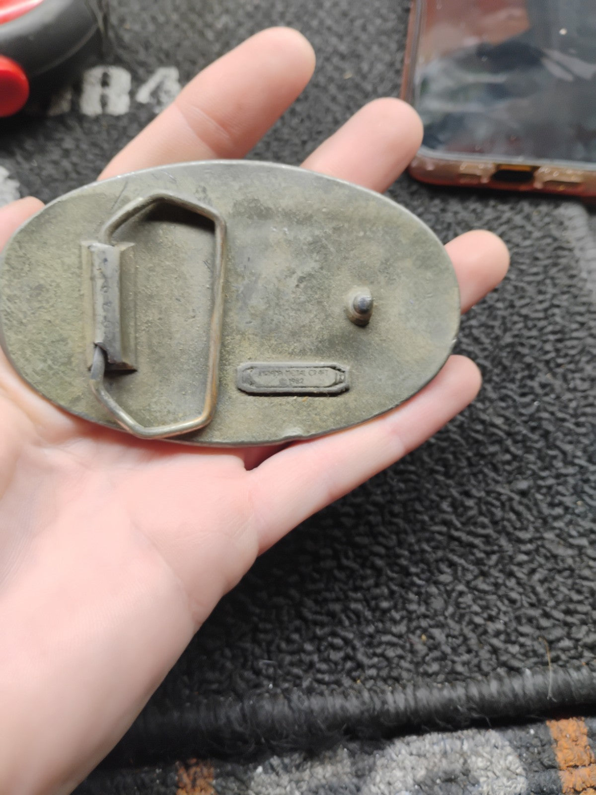 Vintage 1982 Indiana Metal Craft 18 Wheeler Truck Wreath Stars Belt Buckle