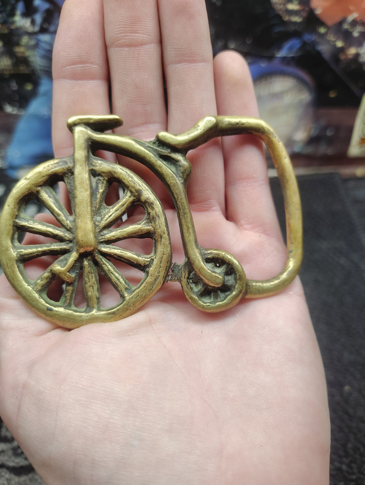 Vintage Solid Brass High Wheel Bicycle Belt Buckle Penny Farthing Cyclist