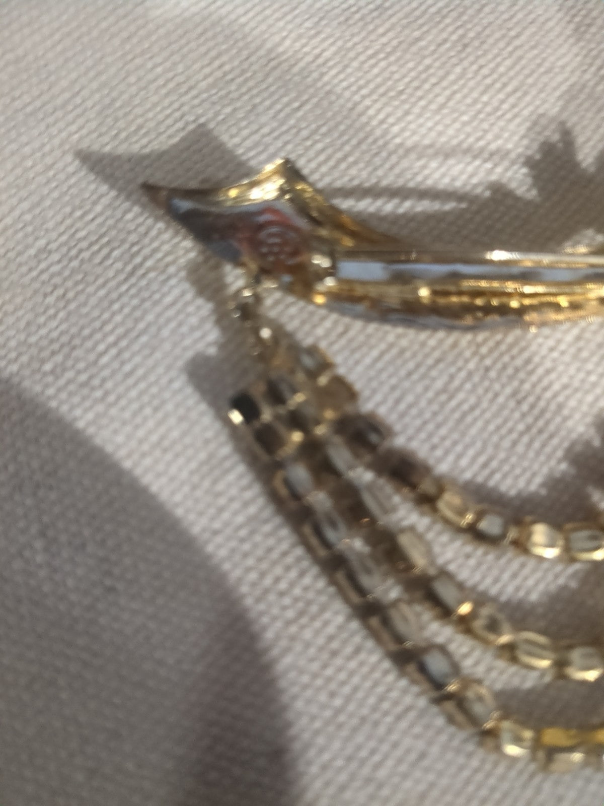 Vtg Brooch Pin Pirate Sword Glass Cabochon Swag Patriotic Red White Blue Jewelry