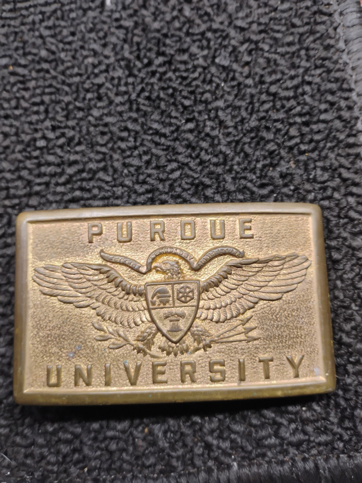 Vintage Purdue University Brass Belt Buckle Eagle Crest Logo