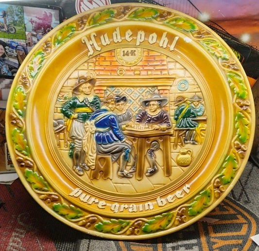 Vintage 21” Hudepohl Pure Grain Beer Chalkware Sign
