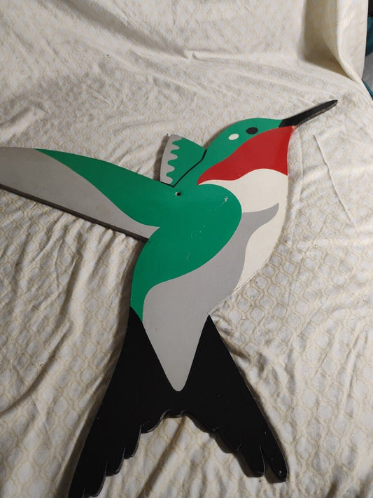 Vintage Handmade Wooden Hummingbird Huge Yard Decoration 27x24 In Long 