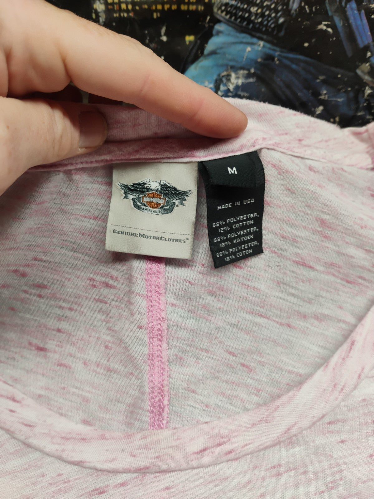 Harley-Davidson Women's Medium Pink Marled Dolman Sleeve T-Shirt Graphic Tee