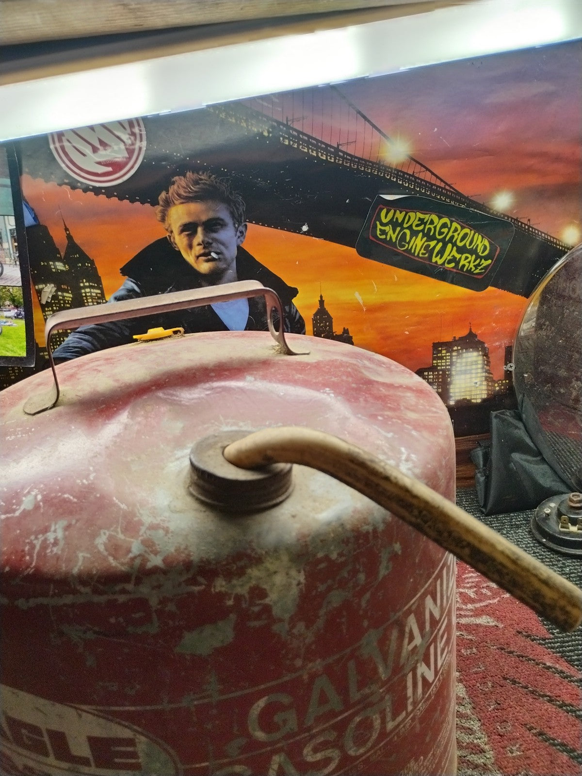 Vtg Eagle Galvonized Gasoline Can 5 Gallon Model SP 5 Red Metal With Spout 