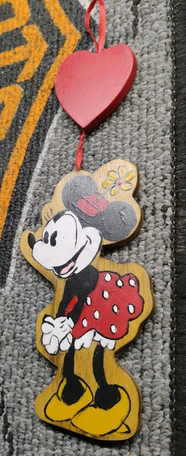 Disney Vintage Kurt Adler Minnie Mouse Wood Christmas Ornament Heart Love Rare!