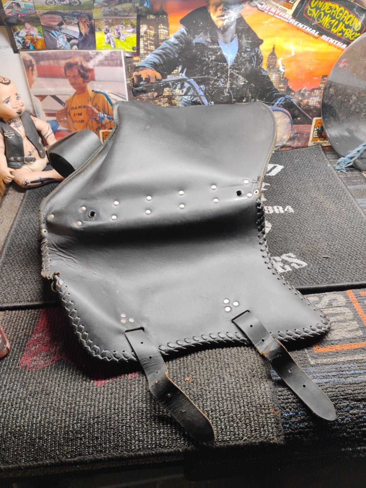 Motorcycle seat bags Saddle Bag Leather Left& Right With Cup Holders