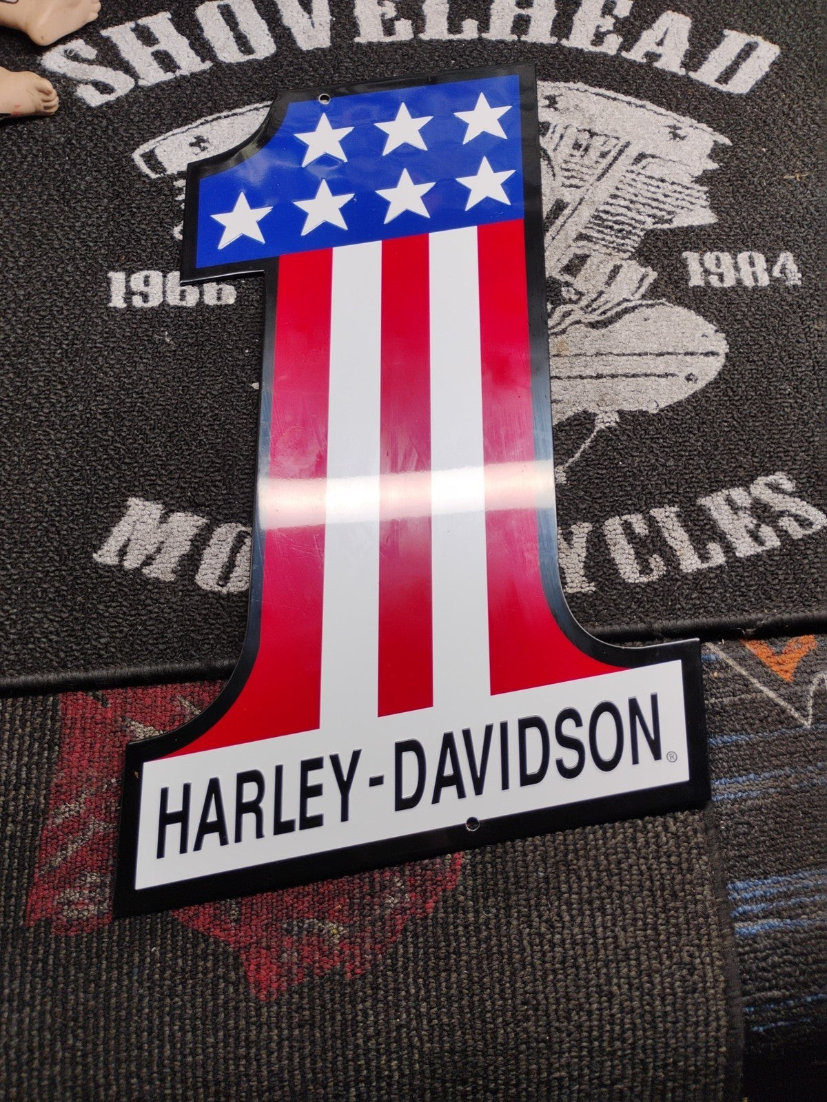 Harley Davidson # 1 Logo Embossed Tin Metal Sign - Bar and Shield - AMF
