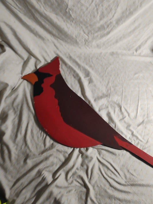 Vintage Handmade Wooden Cardinal Red Bird Huge Yard Decoration 35 In Long 