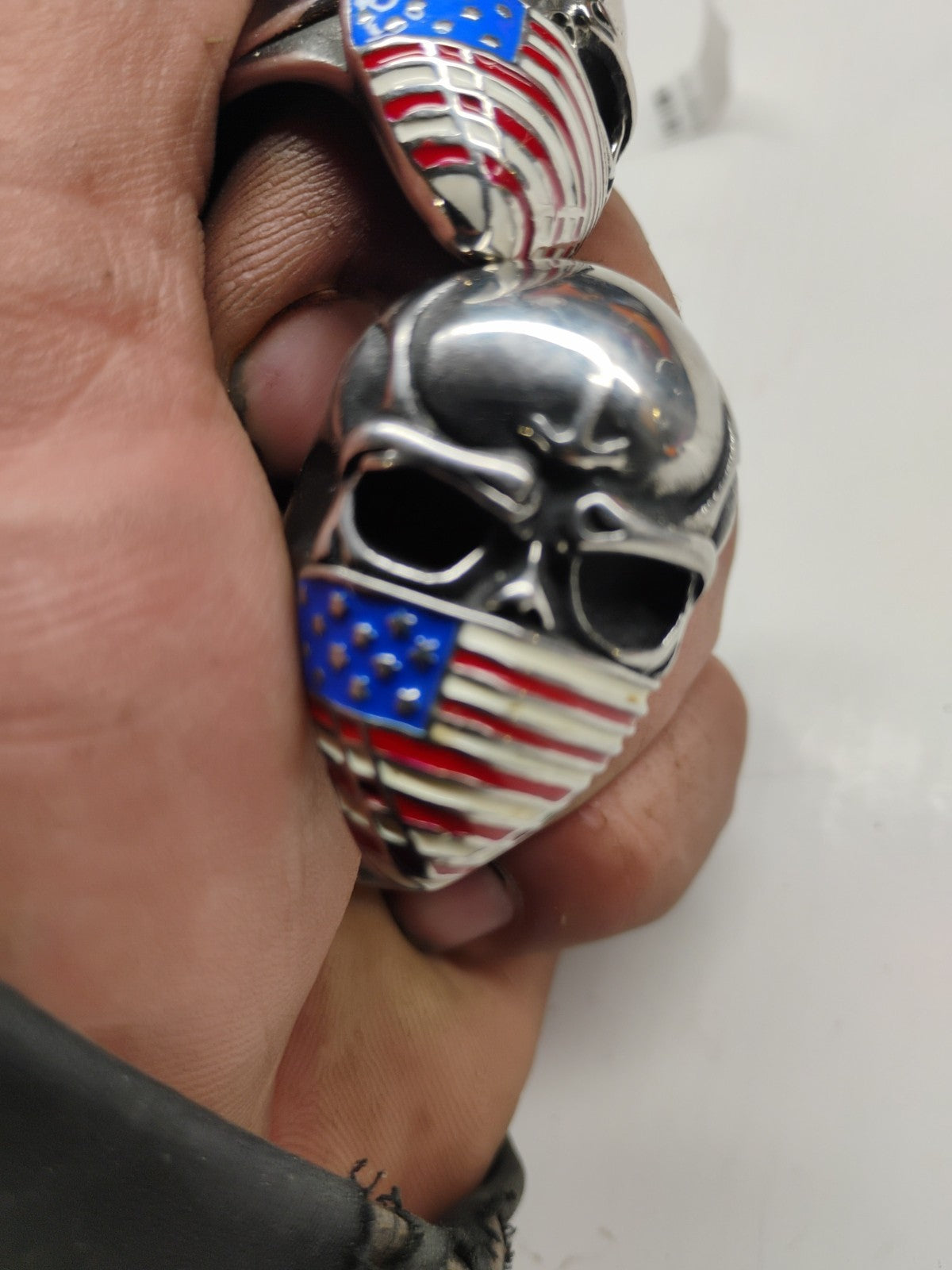 Mens Large American Biker Skull Flag Mask Ring Stainless Steel Size 7-15 16 Gift
