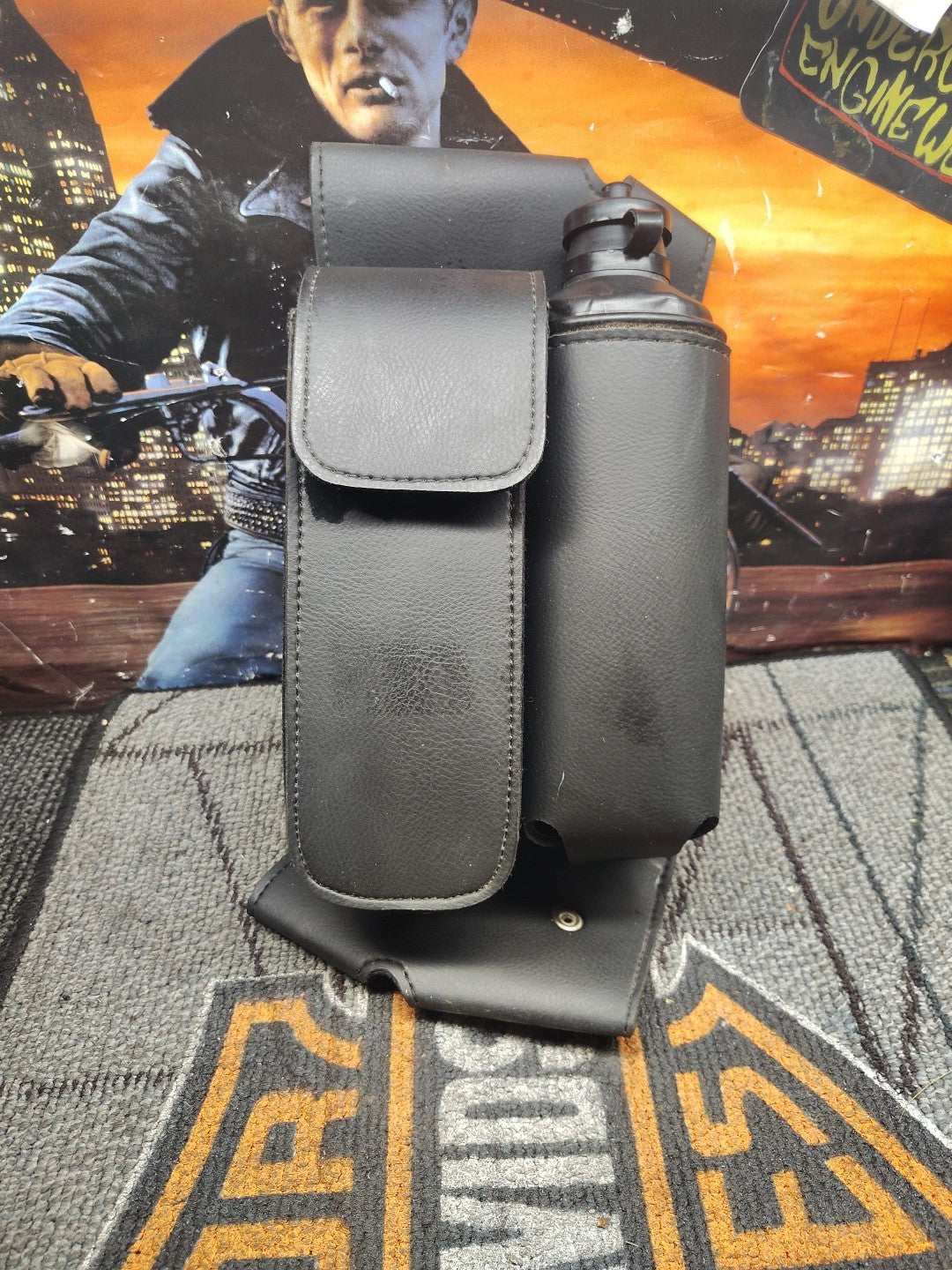 Harley nice OEM left saddlebag guard rail storage case water bottle holder