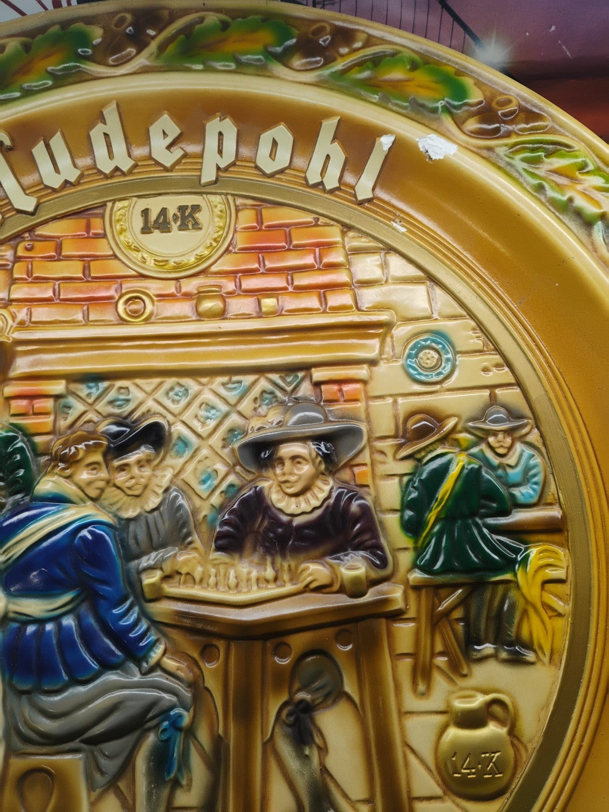 Vintage 21” Hudepohl Pure Grain Beer Chalkware Sign