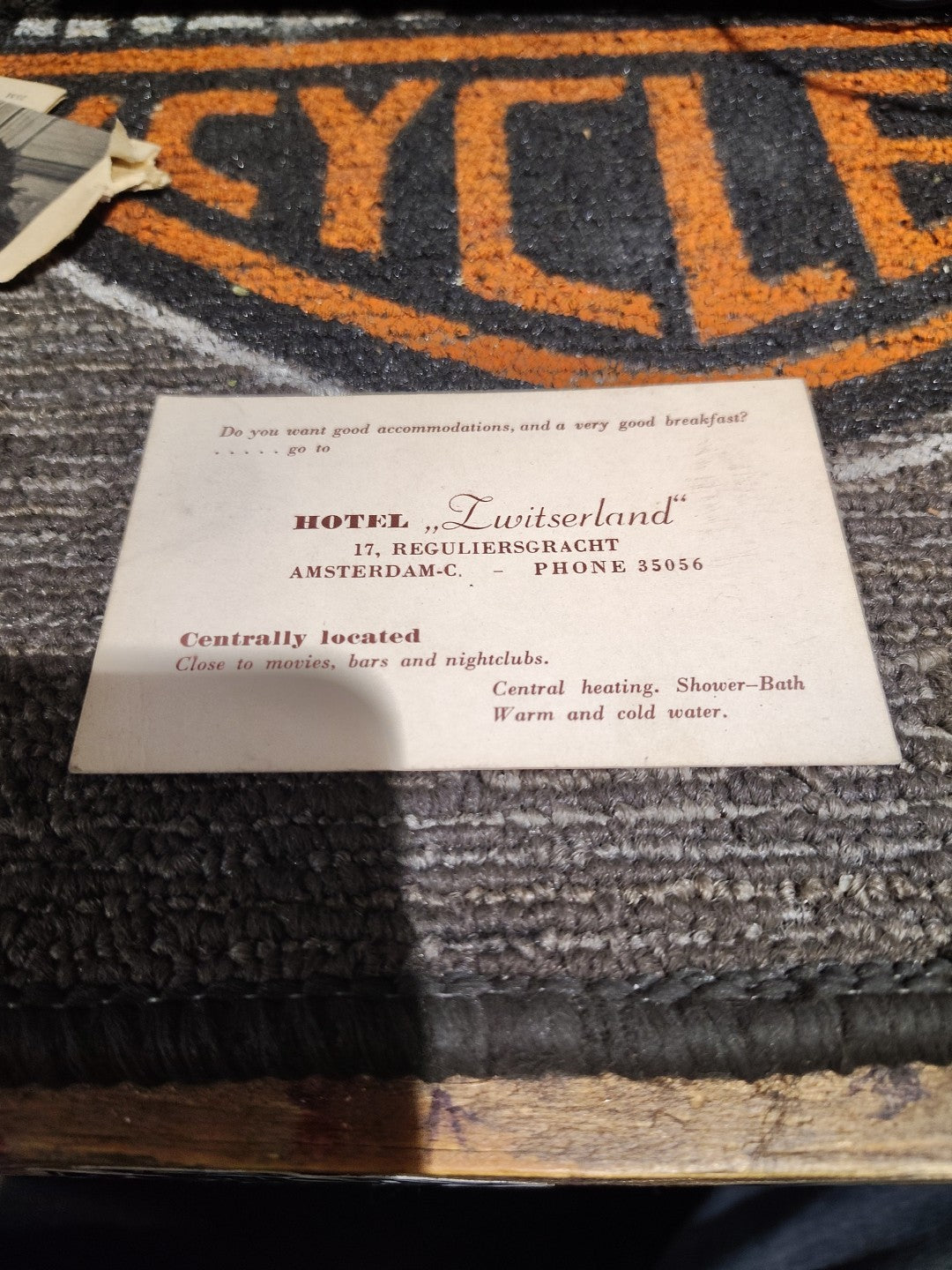Amsterdam, Netherlands 1919 Switzerland Hotel Card Ww1  Broth Card