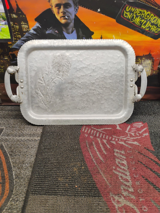 Trade Continental Hammered Aluminum Tray Rose Hand Wrought 523