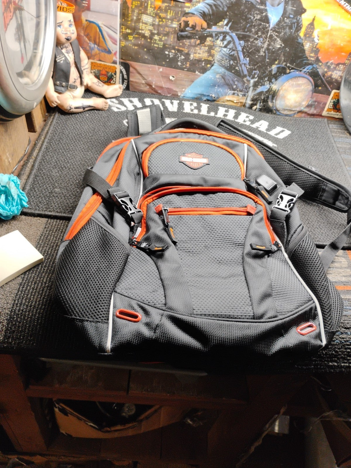 Harley-Davidson Backpack Gray Black Orange Bar & Shield Travel Laptop Motorcycle