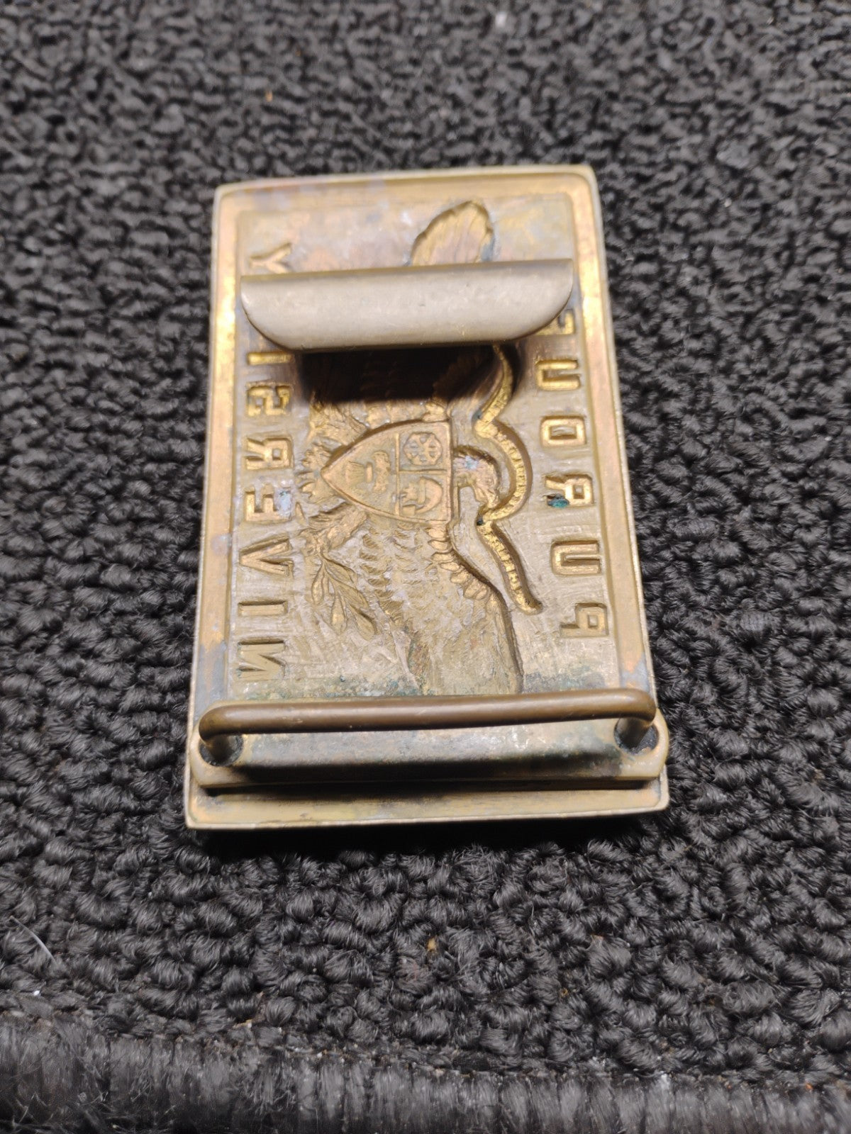 Vintage Purdue University Brass Belt Buckle Eagle Crest Logo