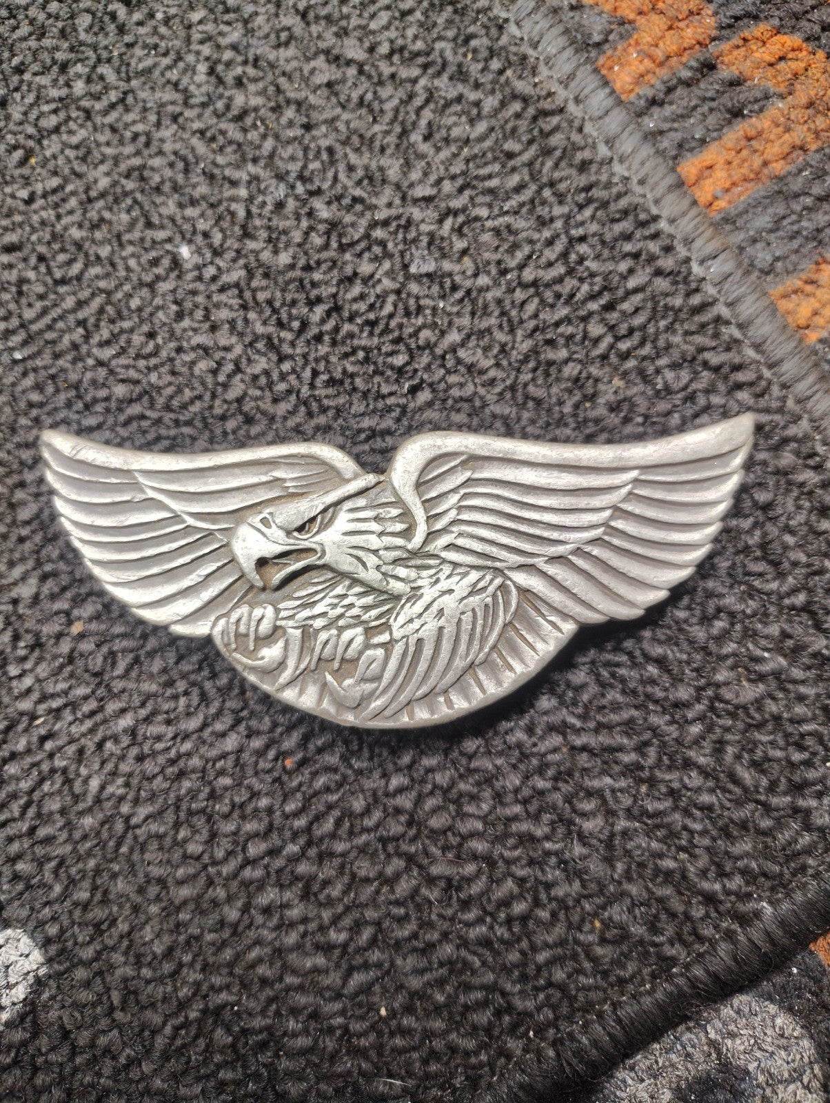 Vintage Indiana Metal Craft Flying Eagle Belt Buckle Pewter Tone USA