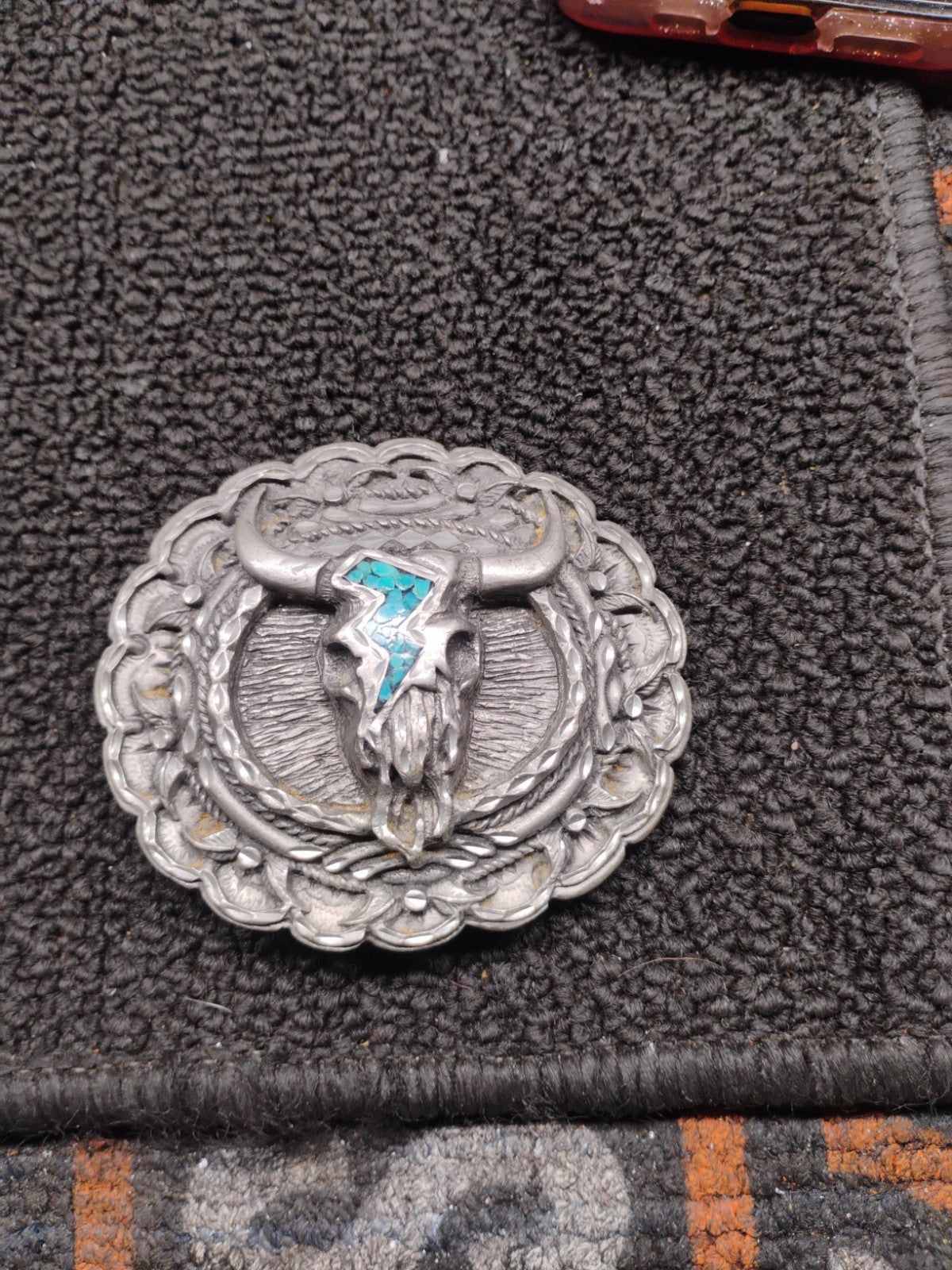 Vintage EGE 1995 Pewter Longhorn Skull Turquoise Western Belt Buckle