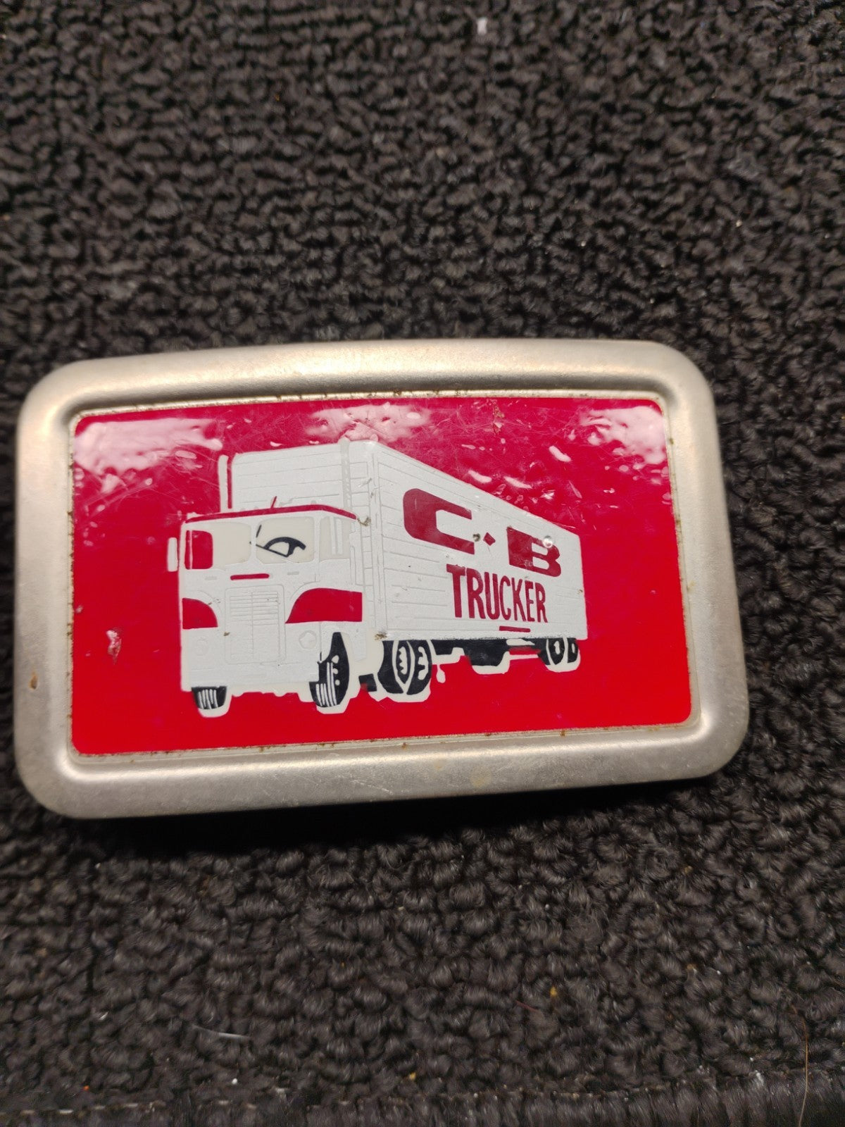 Vintage CB Trucker Belt Buckle Red Semi Truck Transportation