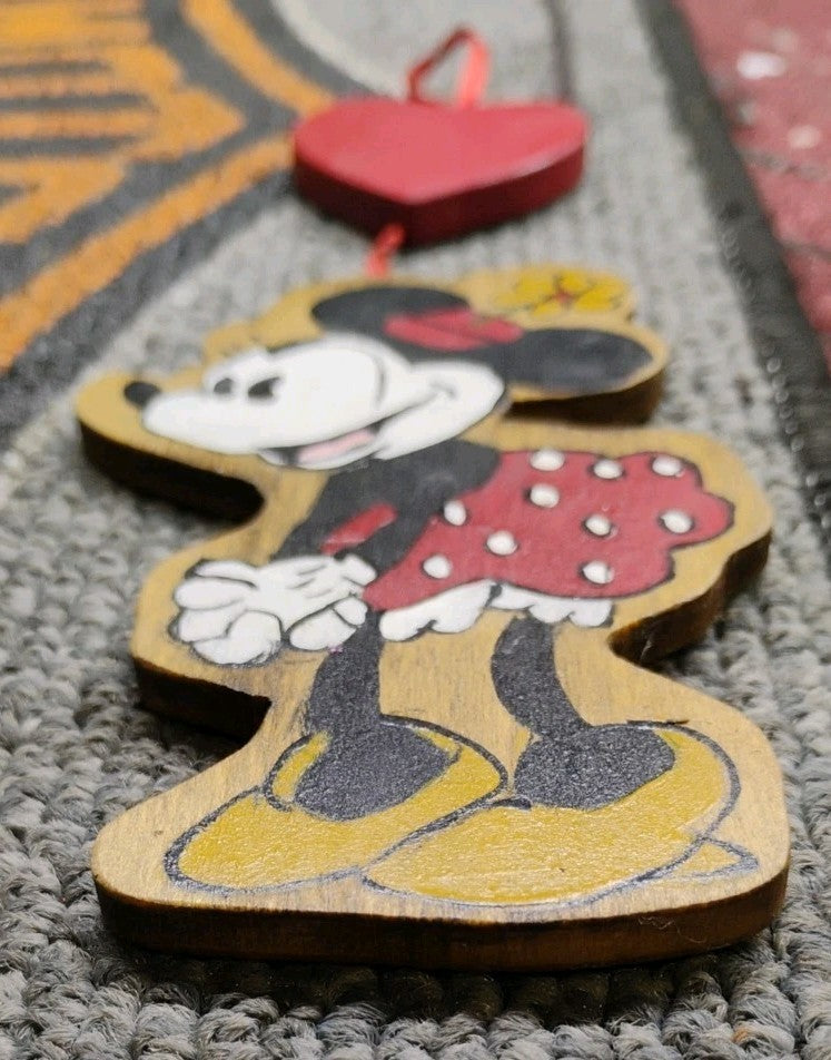 Disney Vintage Kurt Adler Minnie Mouse Wood Christmas Ornament Heart Love Rare!