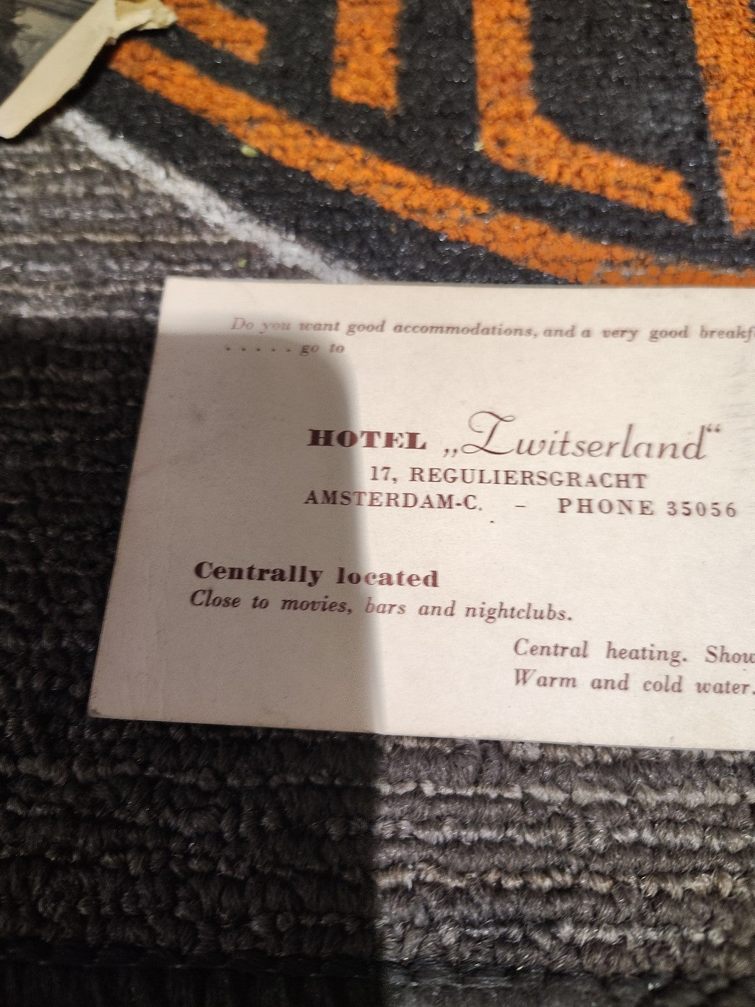 Amsterdam, Netherlands 1919 Switzerland Hotel Card Ww1  Broth Card