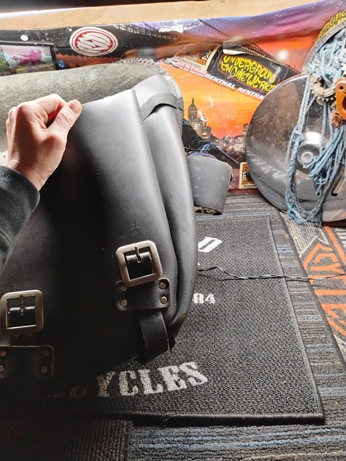 Motorcycle seat bags Saddle Bag Leather Left& Right With Cup Holders
