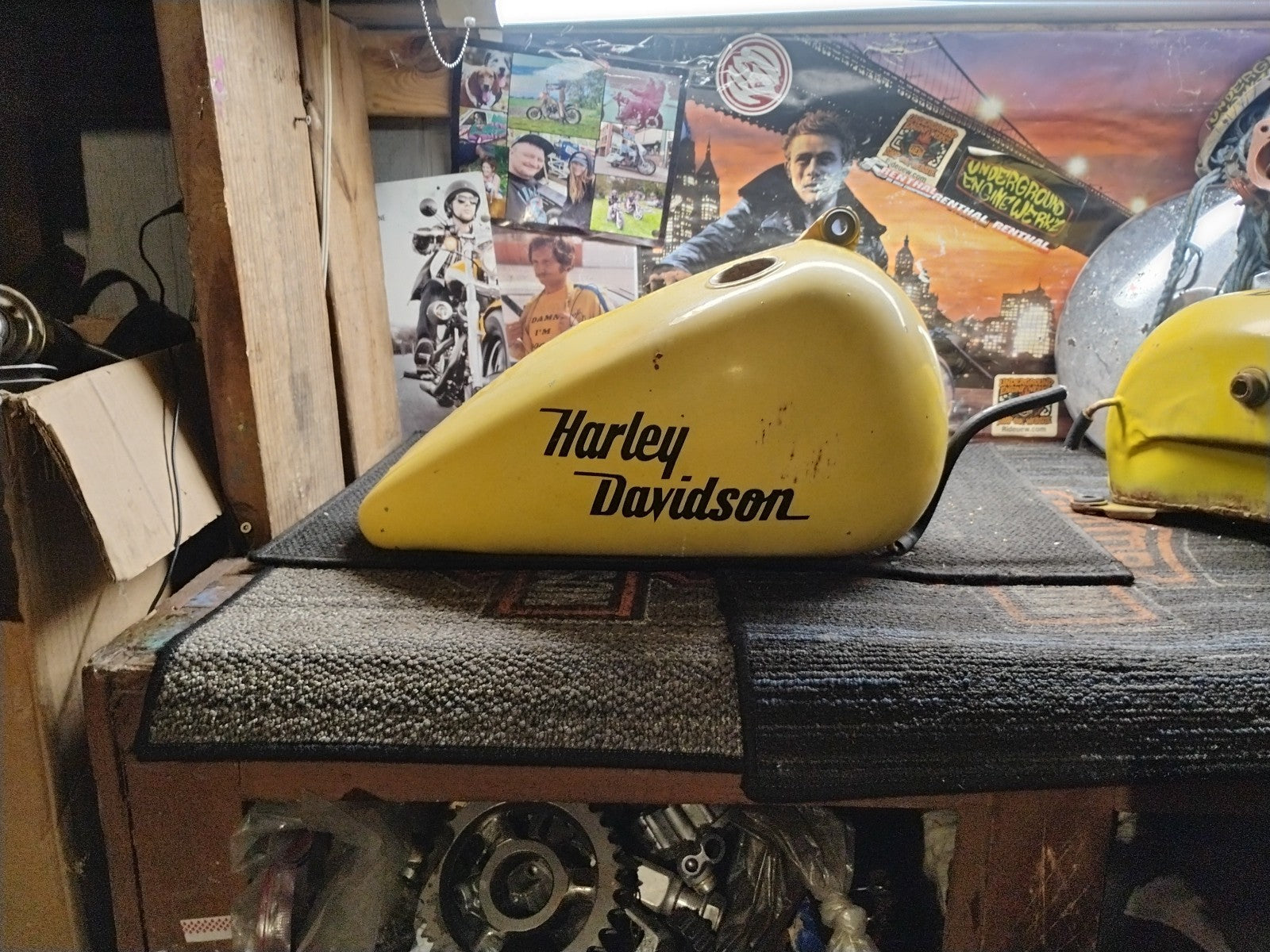 Harley-Davidson Peanut Gas Fuel Tank Yellow Black Script Logo OEM