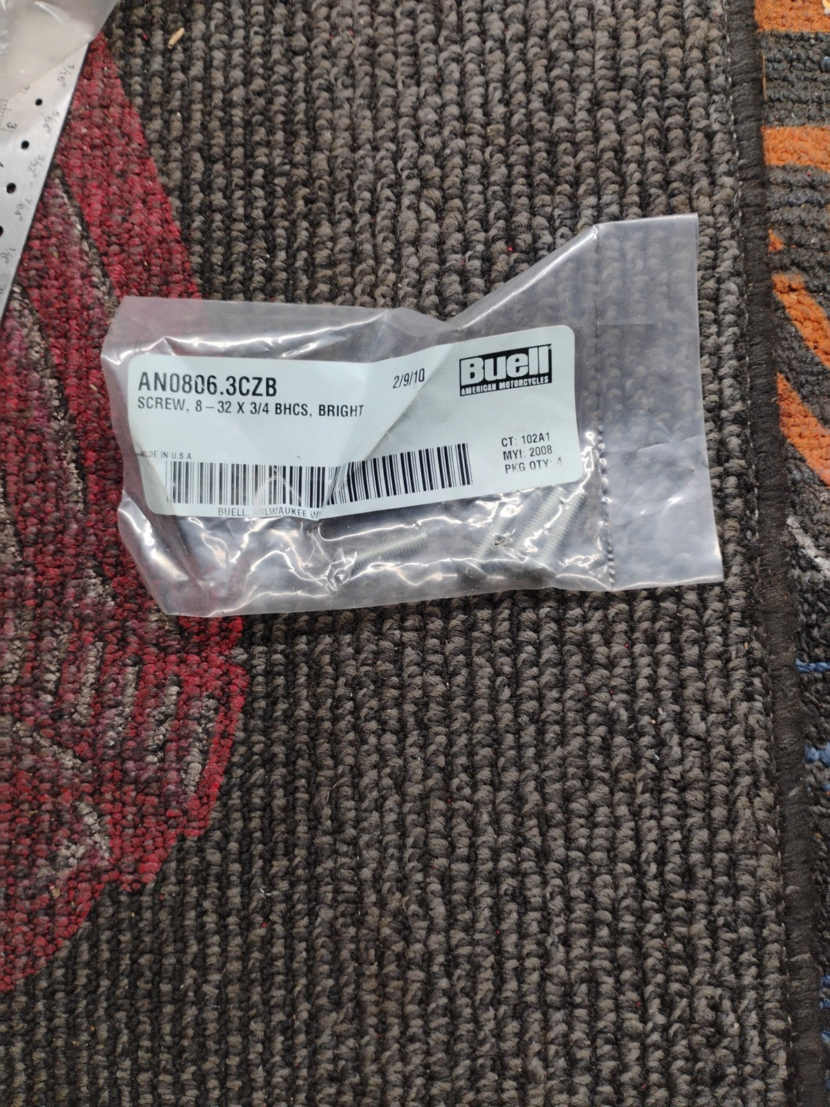 NOS OEM Buell 8-32X 3/4 BLACK BHCS Screw P/N AN0806.3CBBL