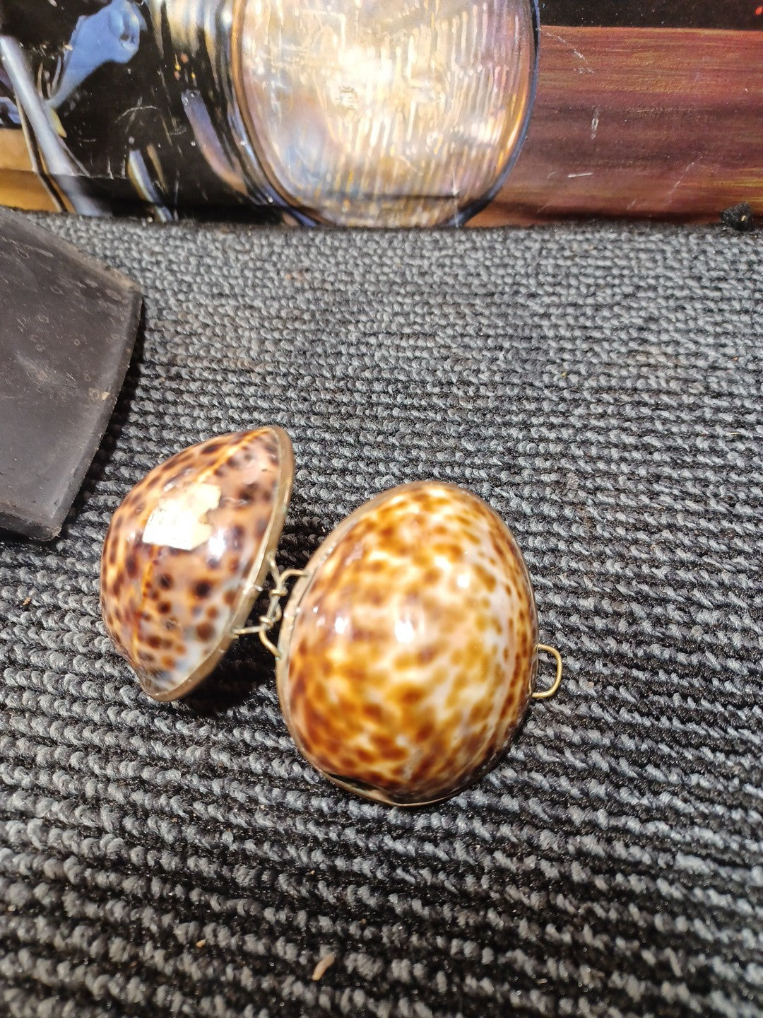 Cowrie Shell Trinket Box Brass Hinged Seashell Jewelry Egg 2.5"