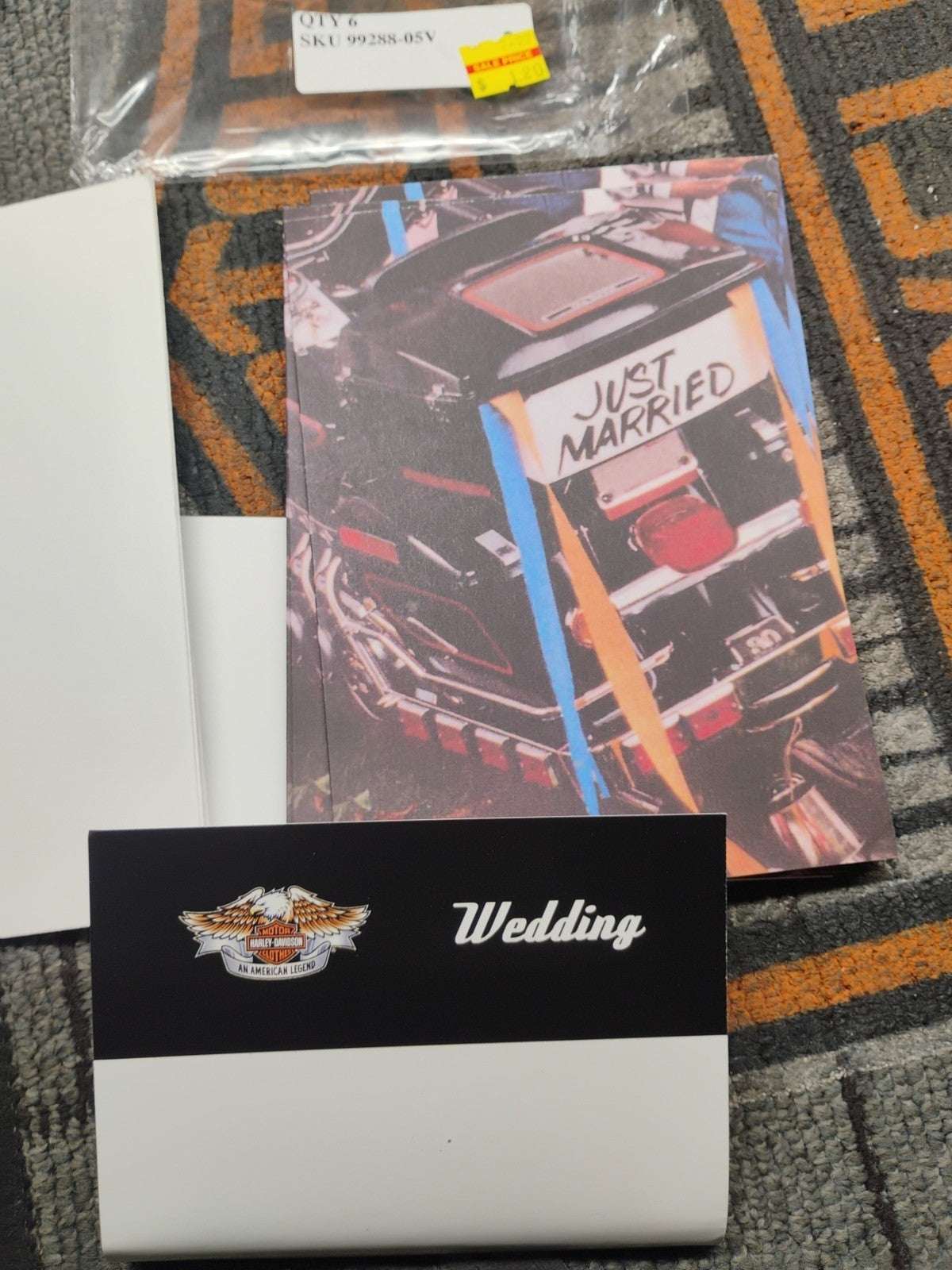 6 Vintage Nos Harley Davidson Just Married Greeting Card Pack With Envelopes 