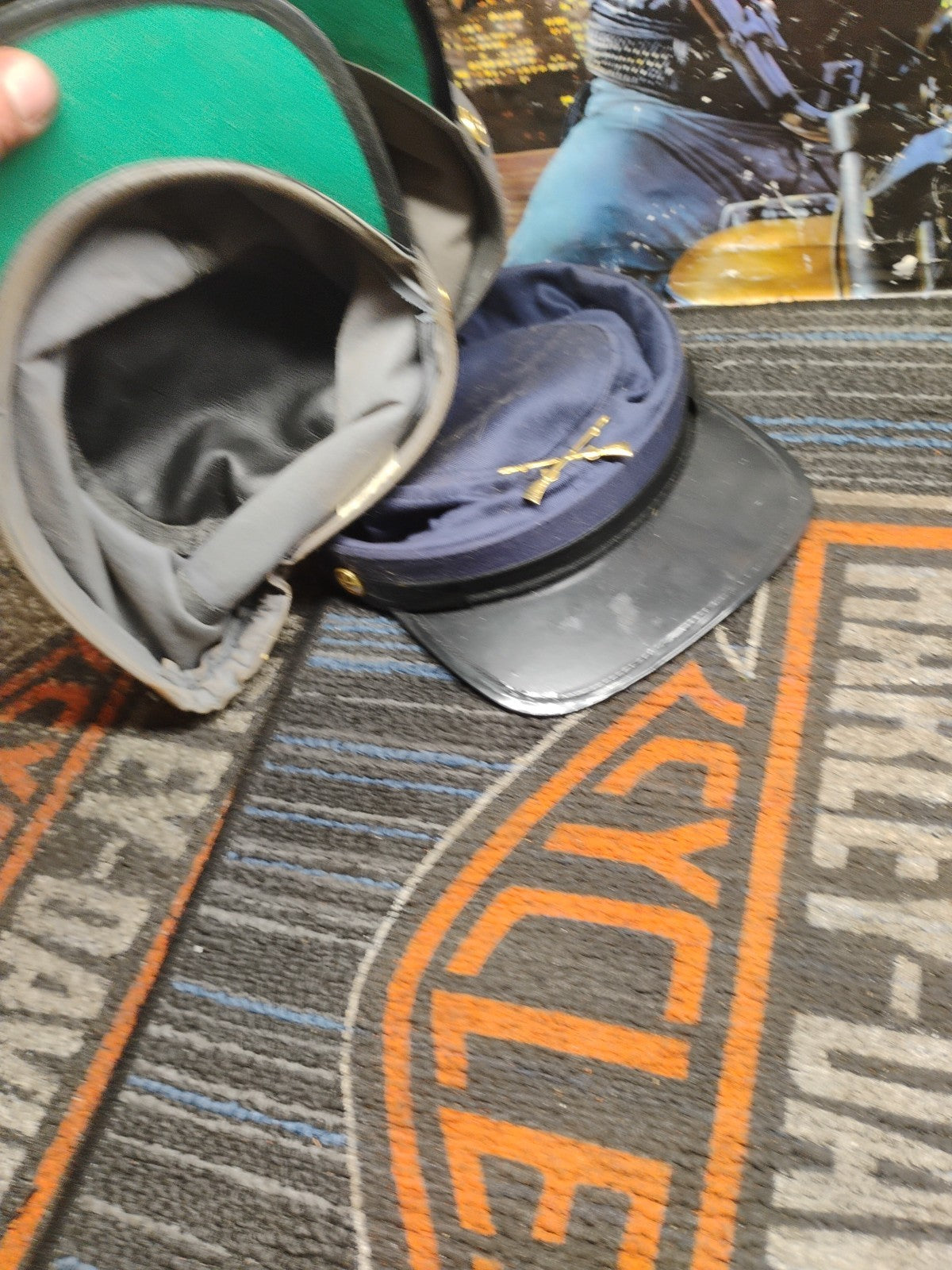 3 Vintage Civil War Replica Hats  Kepi Hat Gray/ Blue Cross Musket Hardware