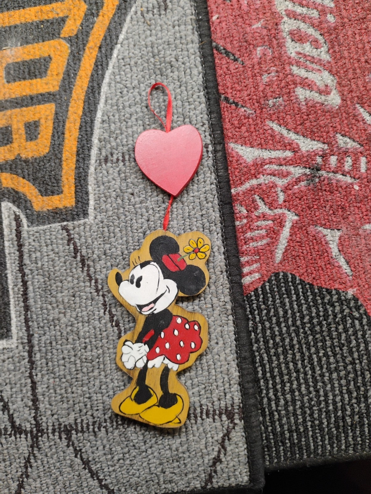 Disney Vintage Kurt Adler Minnie Mouse Wood Christmas Ornament Heart Love Rare!