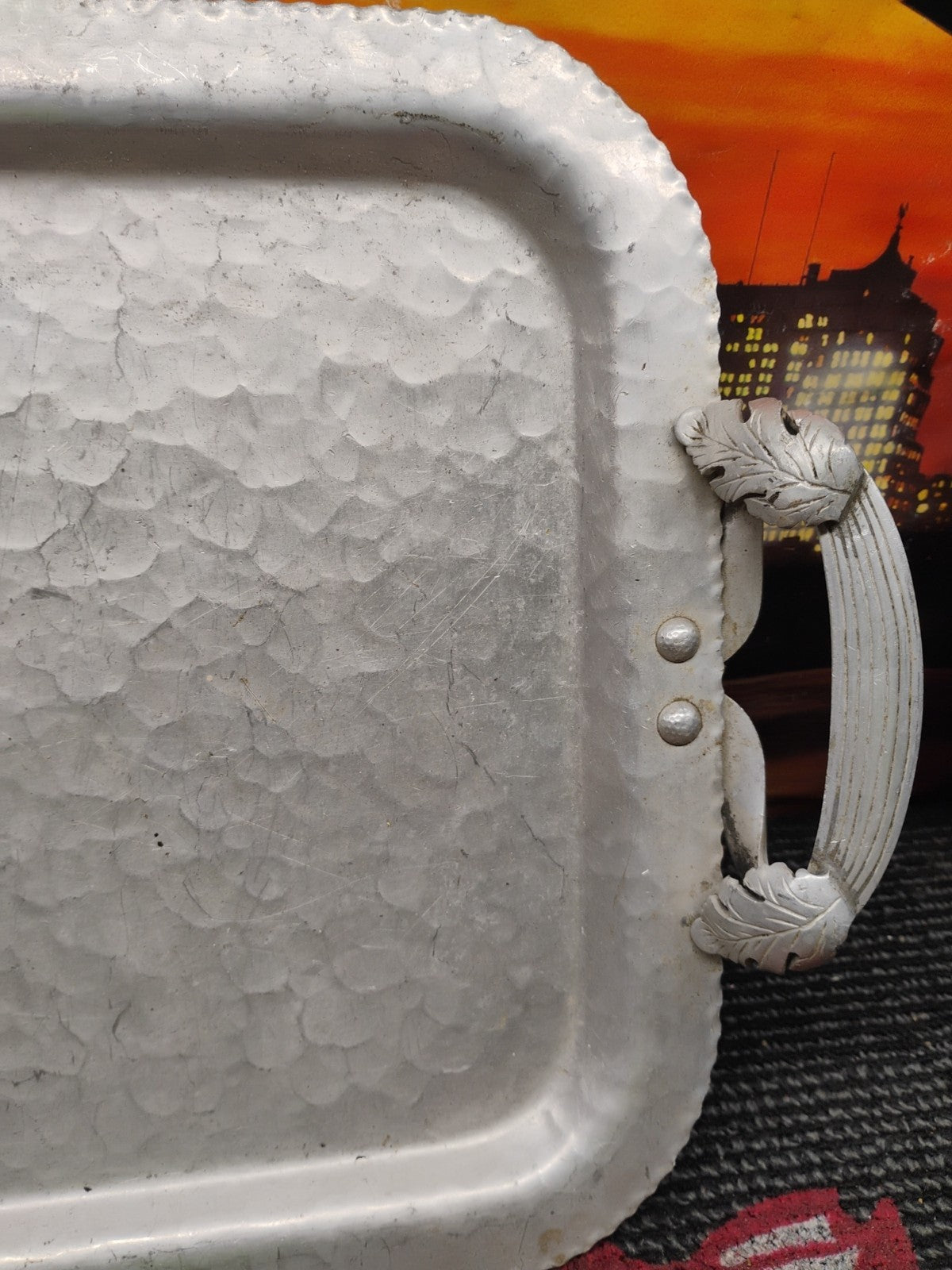 Trade Continental Hammered Aluminum Tray Rose Hand Wrought 523