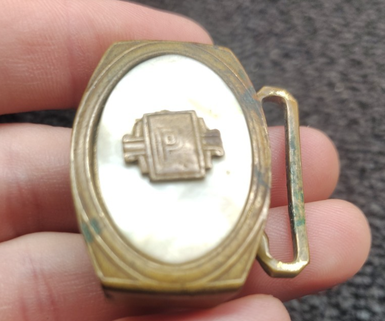 Vintage Gloray Brass Mother of Pearl Monogram Belt Buckle Letter P Initial