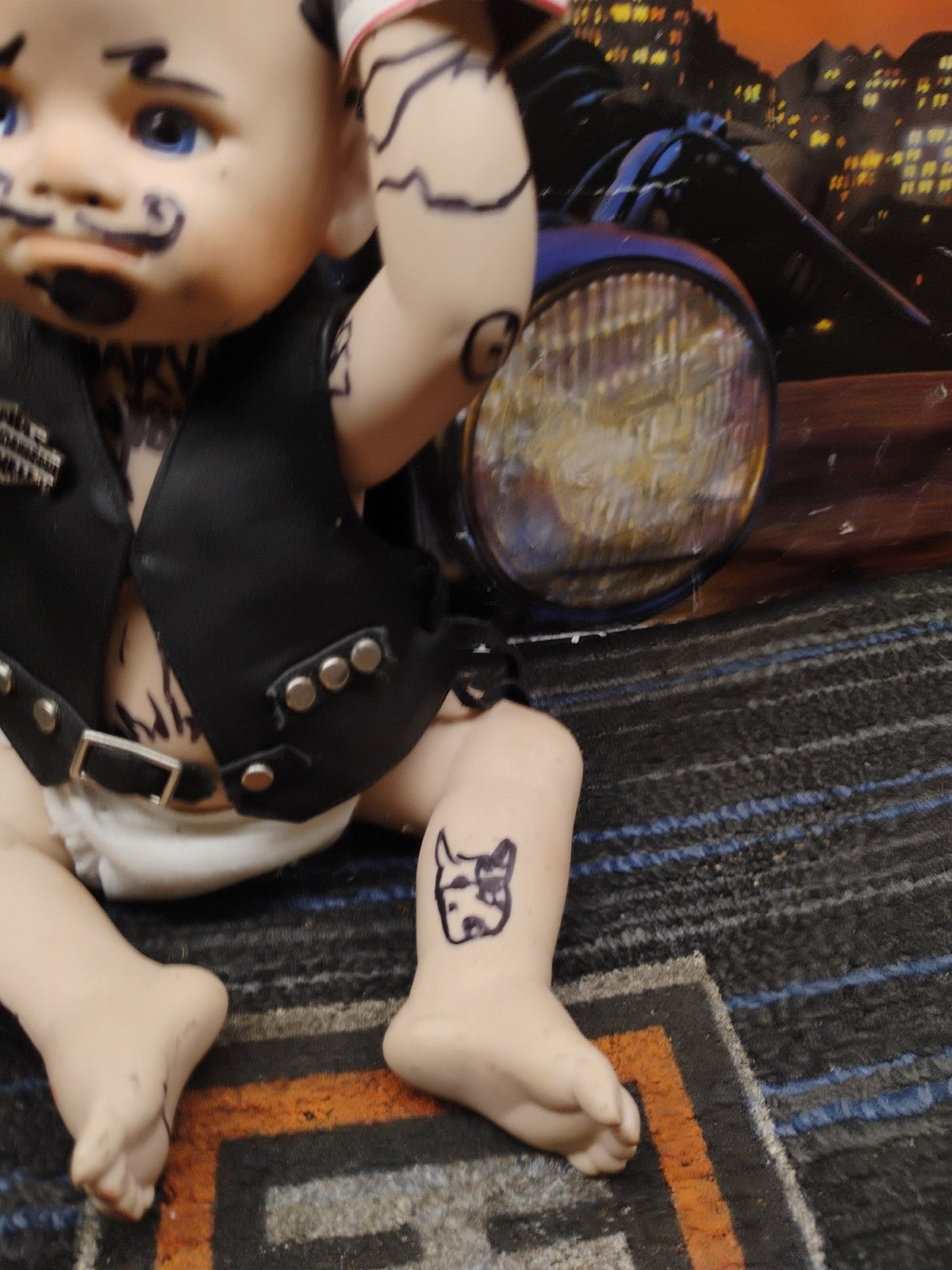 Harley Davidson Jarvis Porcelain Doll "Bobby" With Life like Tattoos And Smokes