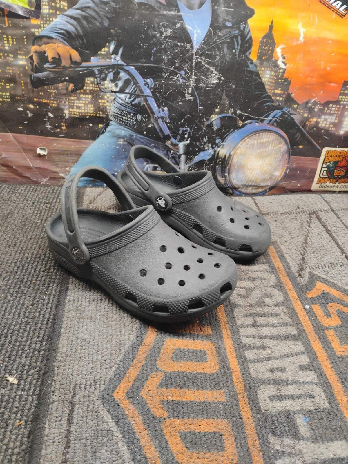 Crocs Classic Clogs Size J1 Dark  slip on with straps childrens