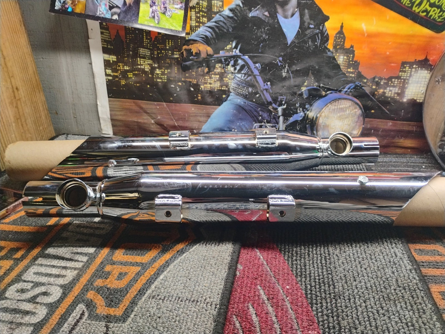 HARLEY DAVIDSON CYCLE SHACK Slip On Muffler Set, Chrome New Never Used