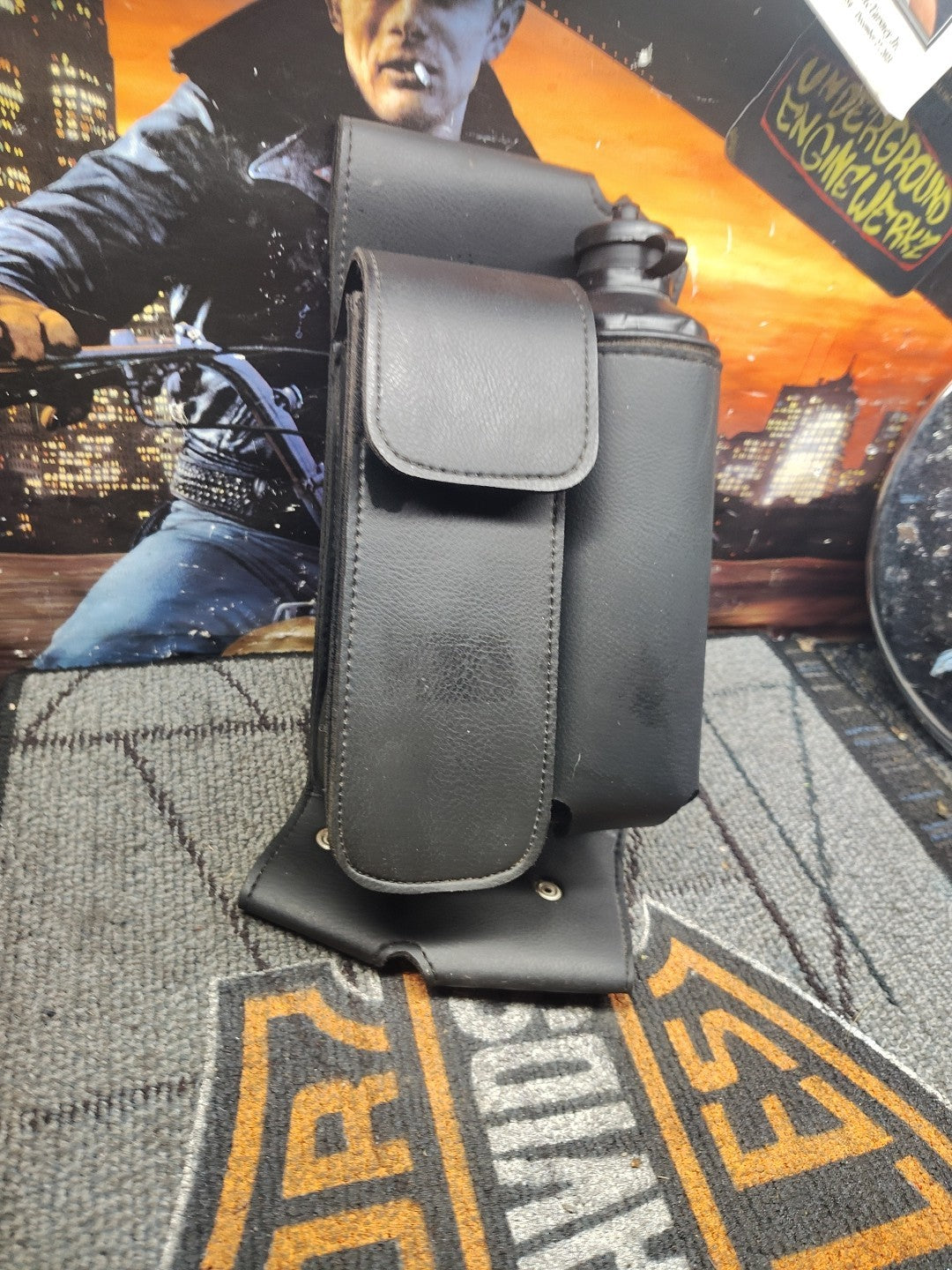 Harley nice OEM left saddlebag guard rail storage case water bottle holder
