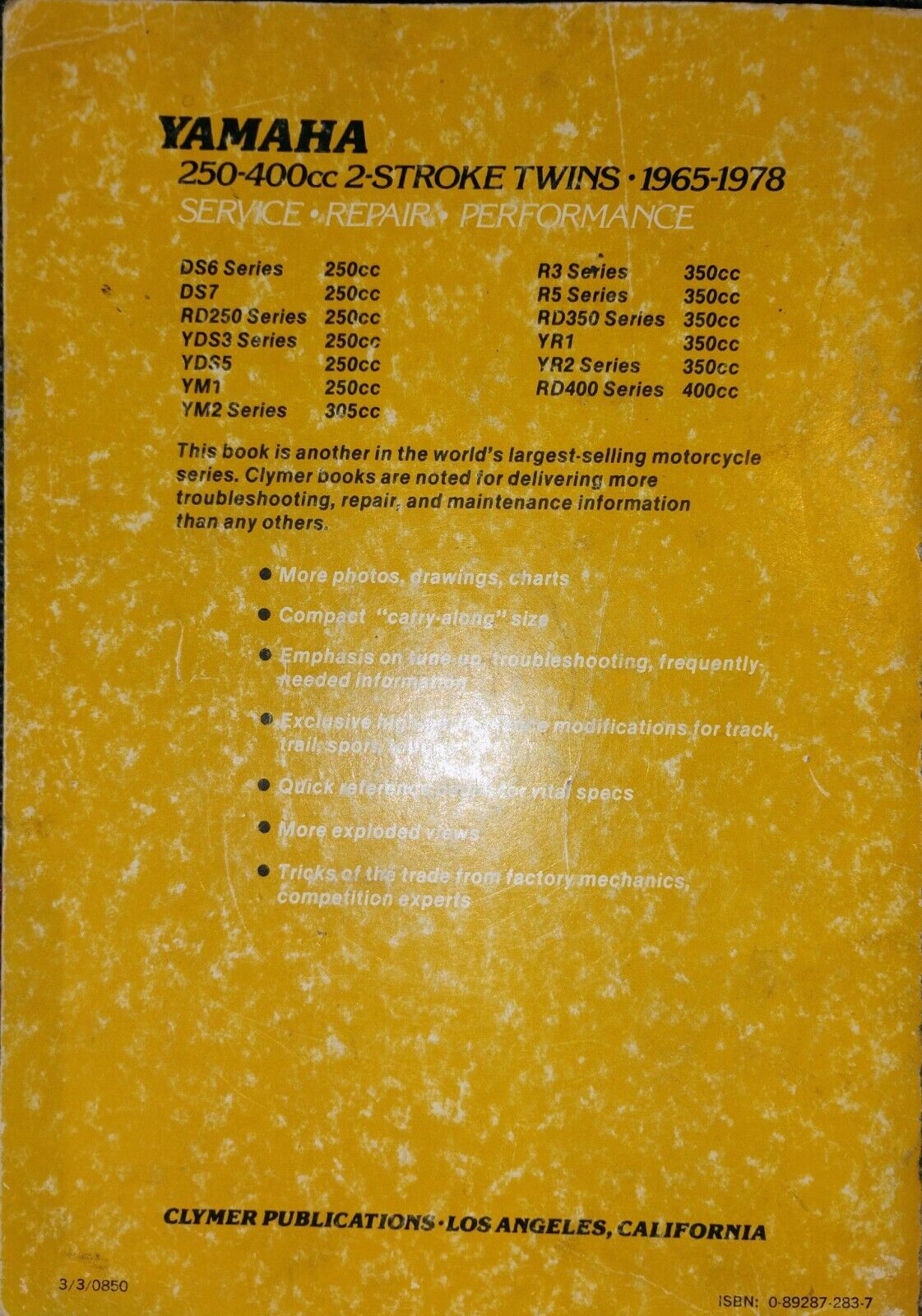 Clymer Yamaha 1965-1979 250-400cc 2 Stroke Twins Motorcycle Service Manual M401