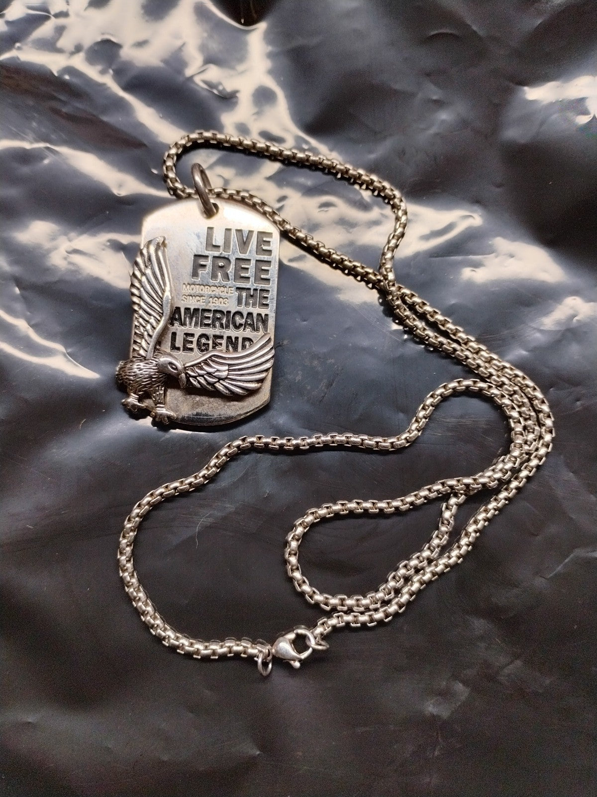 Men Stainless Steel Motorcycle American Legend Dog Tag Pendant Necklace 0346