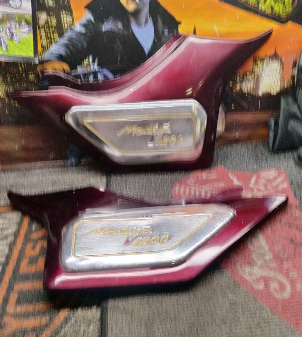  1985-86 SUZUKI MADURA GV1200 RIGHT & LEFT SIDE FRAME COVERS MAROON 