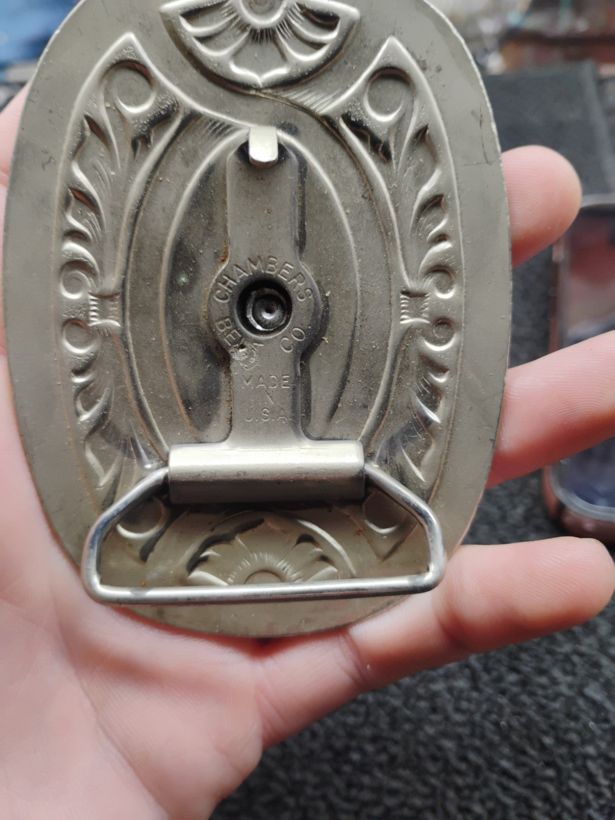 Vintage Chambers Belt Co Longhorn Steer Head Western Belt Buckle Silver Tone