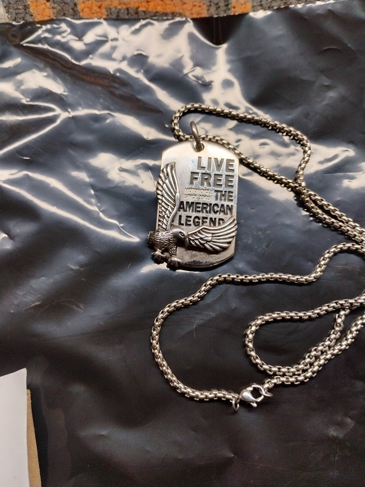 Men Stainless Steel Motorcycle American Legend Dog Tag Pendant Necklace 0346